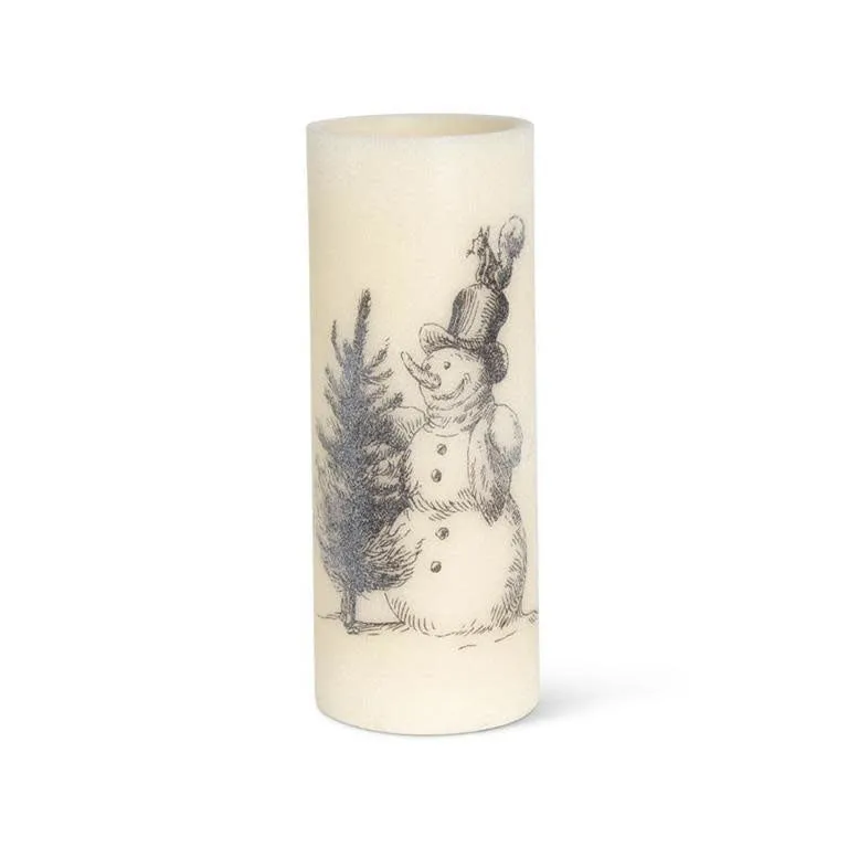 11.75 Inch LED Vintage Snowman Wax Pillar Candle