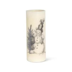 11.75 Inch LED Vintage Snowman Wax Pillar Candle