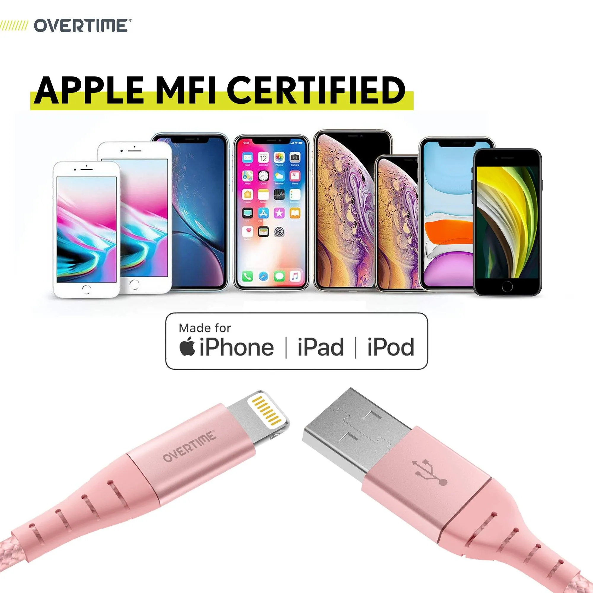 2-Pack: 10ft Overtime iPhone Charger Set with Dual USB Wall Charger Adapter