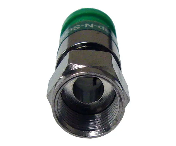 25-Pack of Plenum Quad Shield Pro Snap N Seal Universal F-Type RG6 Coax Cable Connectors with Green Rings.