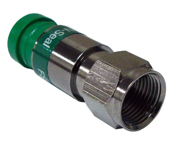 25-Pack of Plenum Quad Shield Pro Snap N Seal Universal F-Type RG6 Coax Cable Connectors with Green Rings.