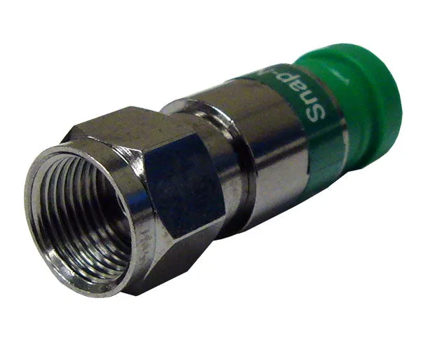 25-Pack of Plenum Quad Shield Pro Snap N Seal Universal F-Type RG6 Coax Cable Connectors with Green Rings.