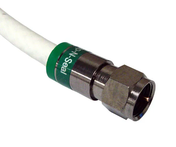 25-Pack of Plenum Quad Shield Pro Snap N Seal Universal F-Type RG6 Coax Cable Connectors with Green Rings.