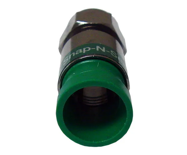 25-Pack of Plenum Quad Shield Pro Snap N Seal Universal F-Type RG6 Coax Cable Connectors with Green Rings.