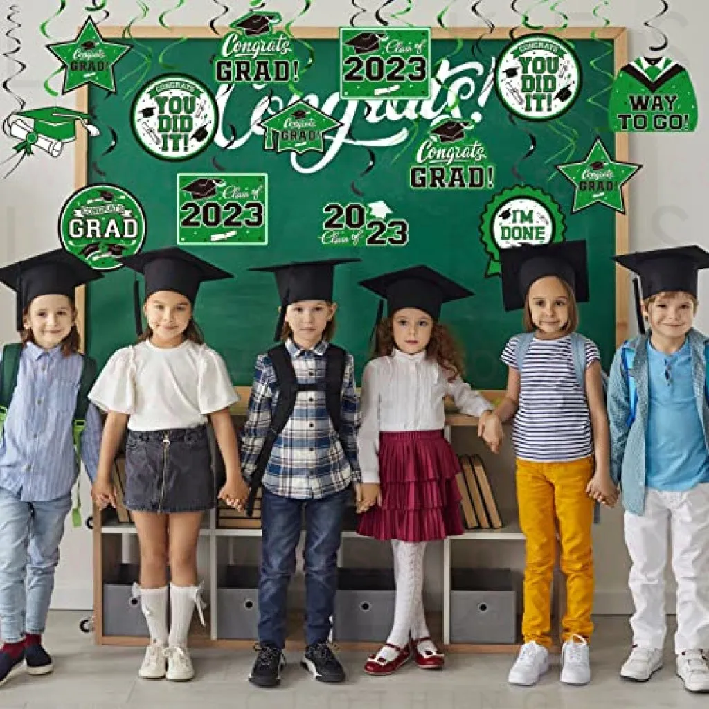 31 Pieces Graduation Party Supplies, 2023 Graduation Hanging Swirl Congrats Grad and Graduation Party Decorations(Green, Black)