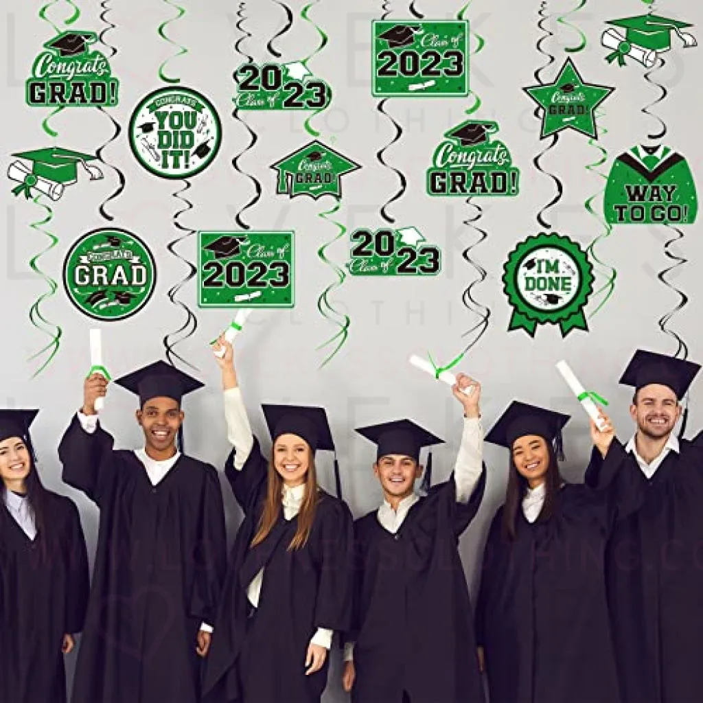 31 Pieces Graduation Party Supplies, 2023 Graduation Hanging Swirl Congrats Grad and Graduation Party Decorations(Green, Black)