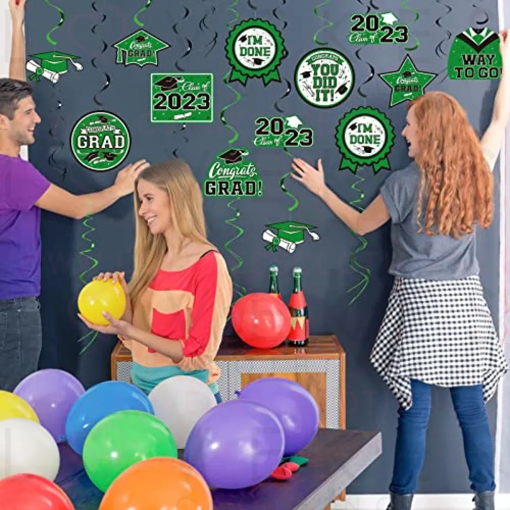 31 Pieces Graduation Party Supplies, 2023 Graduation Hanging Swirl Congrats Grad and Graduation Party Decorations(Green, Black)