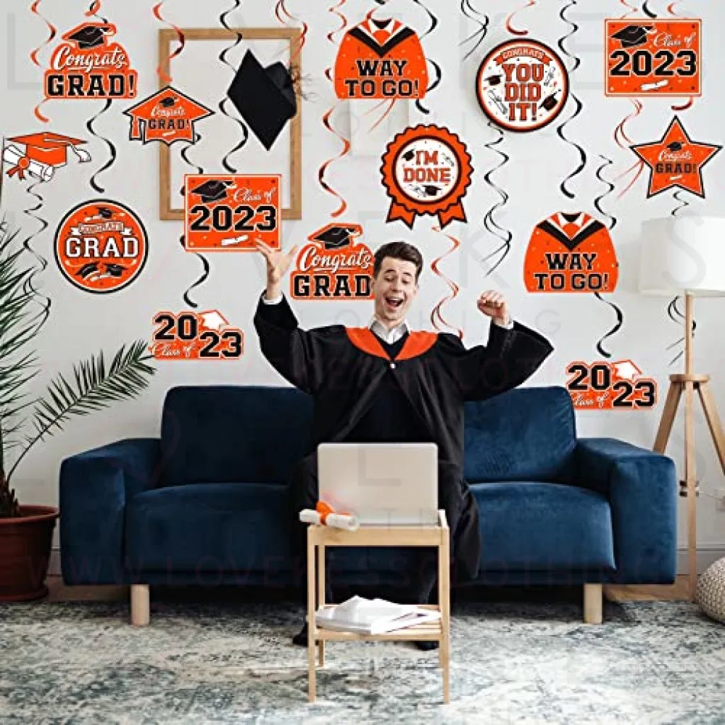 31 Pieces Graduation Party Supplies, 2023 Graduation Hanging Swirl Congrats Grad and Graduation Party Decorations(Orange, Black)