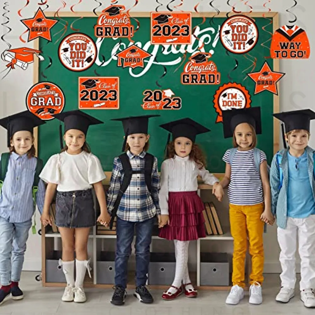 31 Pieces Graduation Party Supplies, 2023 Graduation Hanging Swirl Congrats Grad and Graduation Party Decorations(Orange, Black)