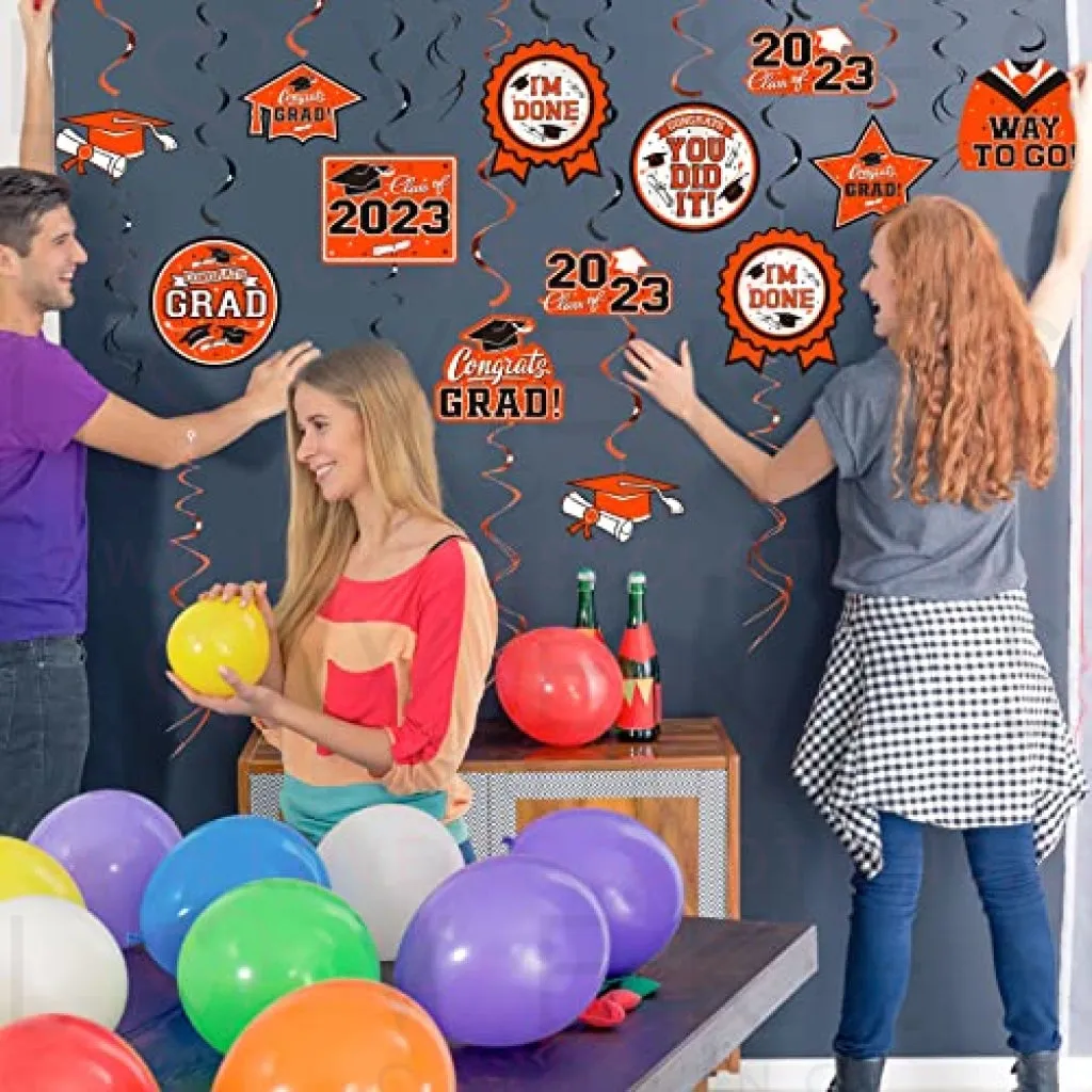31 Pieces Graduation Party Supplies, 2023 Graduation Hanging Swirl Congrats Grad and Graduation Party Decorations(Orange, Black)