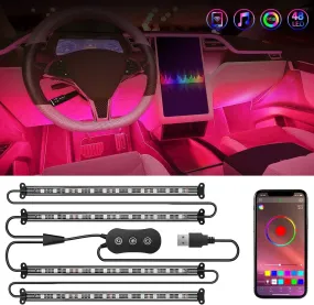48Leds RGB USB Interior Light Strip APP Remote Control 4PCS