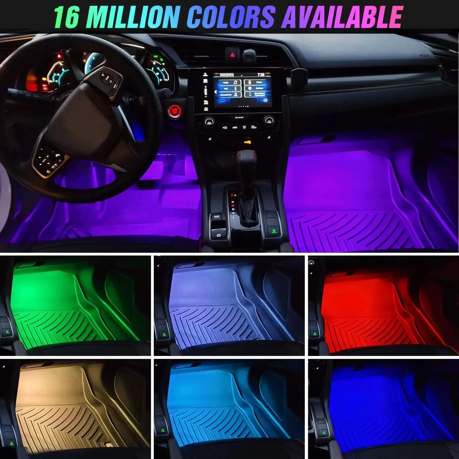 48Leds RGB USB Interior Light Strip APP Remote Control 4PCS