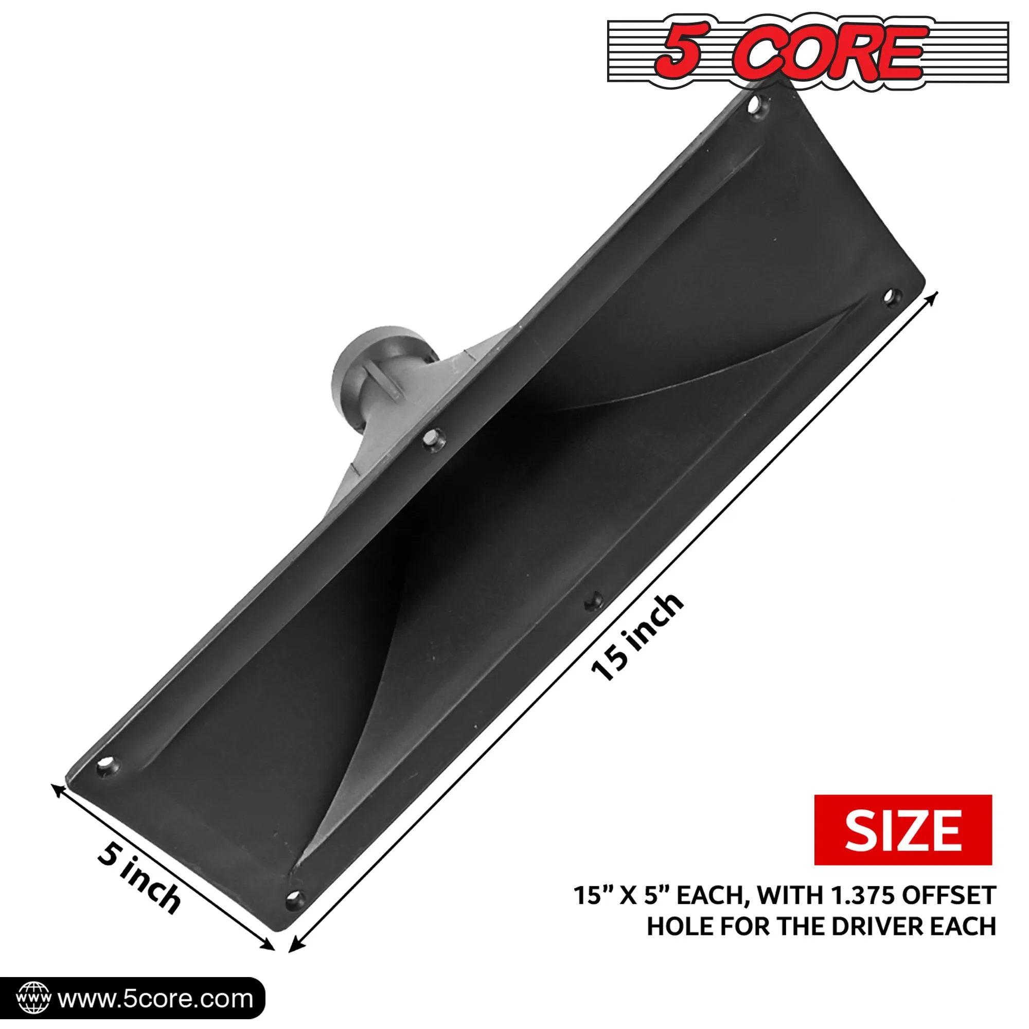 5 Core Horn Speaker Throat Black Screw On Tweeter Driver Horn 15x5 Inch Rectangle All Weather Directivity Speaker Horn Throat - HISE 15X5 1PC
