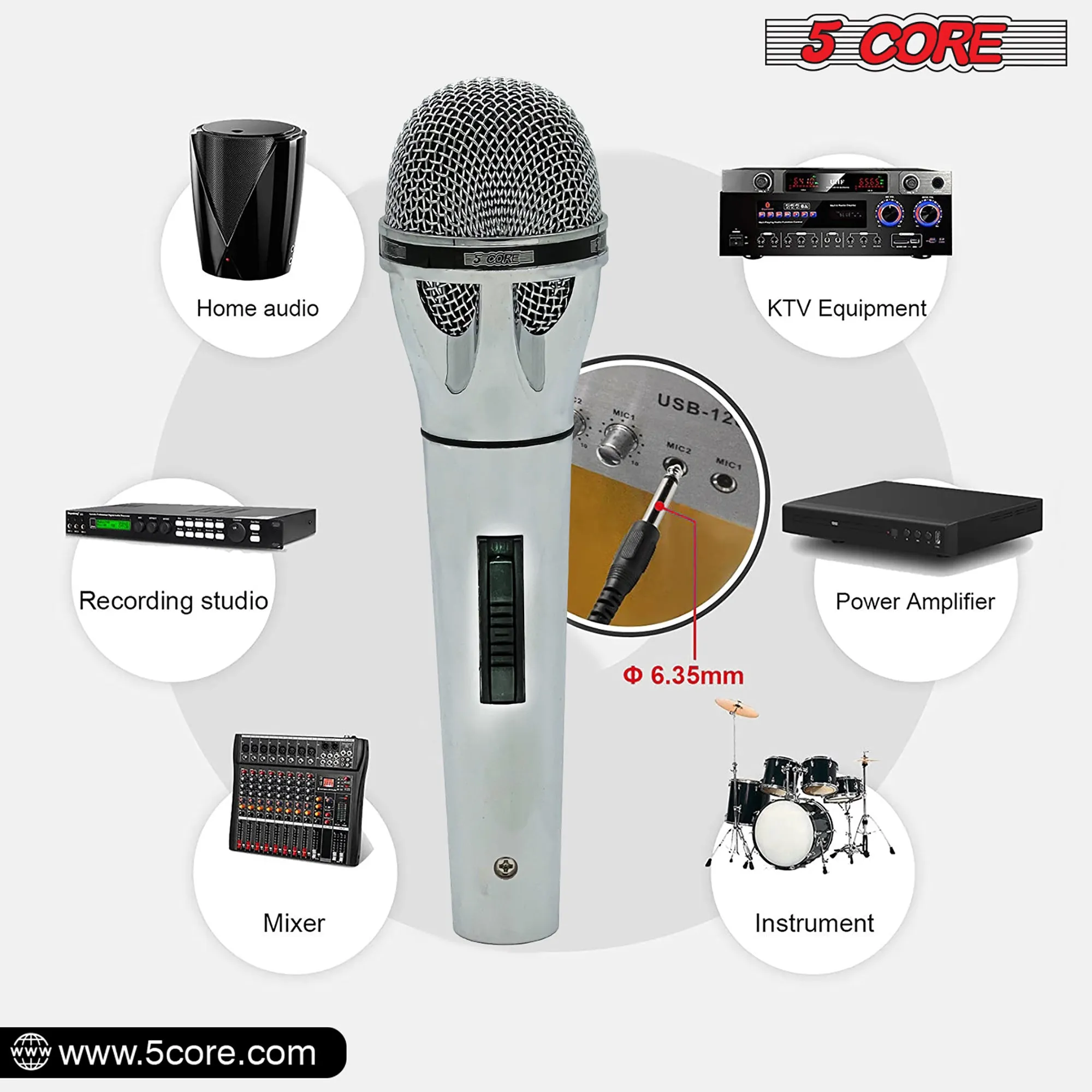 5 CORE Karaoke Microphone Dynamic Vocal Handheld Mic Cardioid Unidirectional Microfono w On and Off Switch Includes XLR Audio Cable Mic Holder PM 817 CH