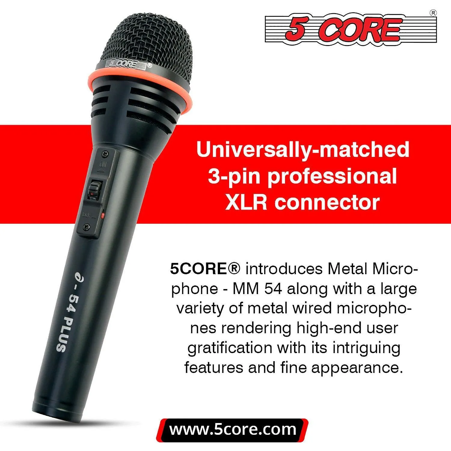 5Core Microphone Pro Microfono Dynamic Mic XLR Audio Cardiod Vocal