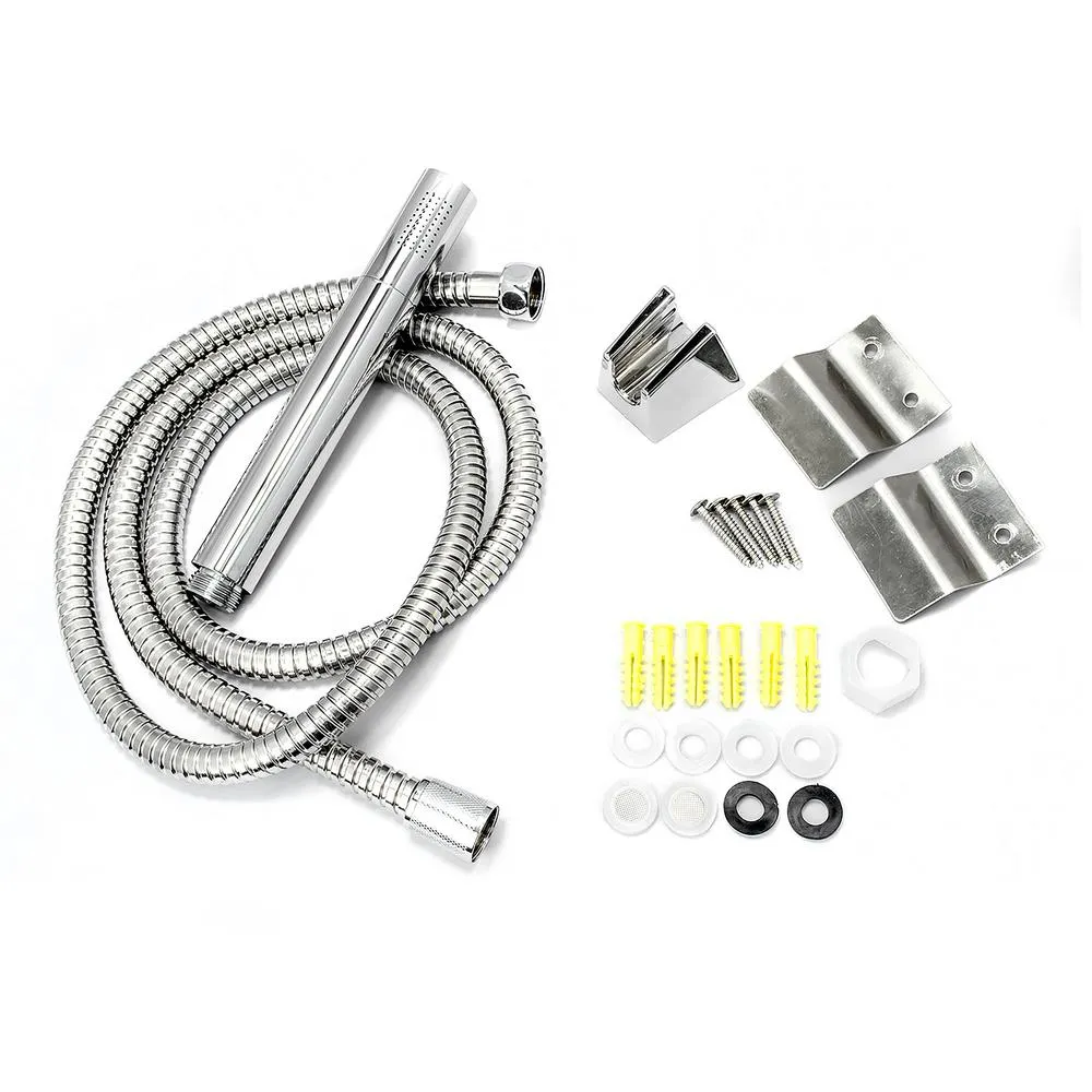 65 in. 8-Jet Rainfall Shower Panel System with Rainfall Waterfall Shower Head and Shower Wand in Stainless Steel