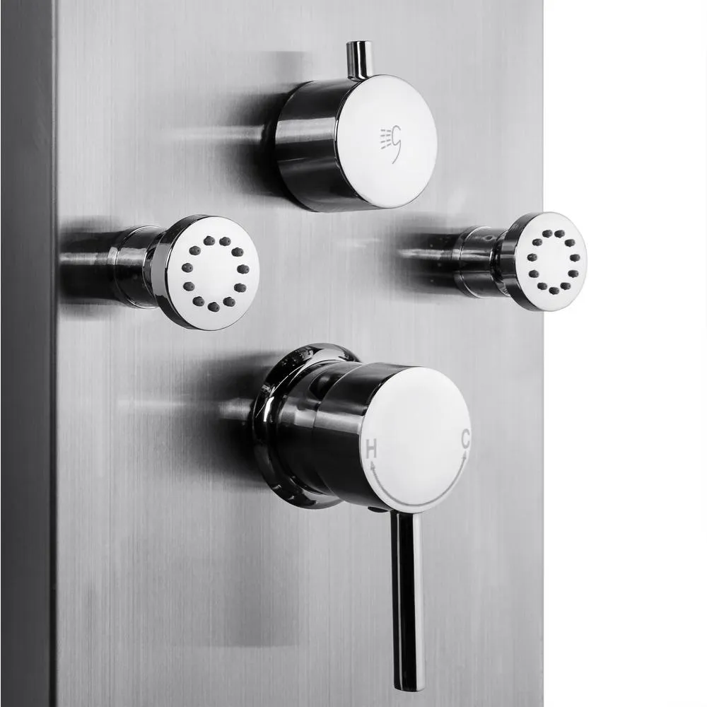 65 in. 8-Jet Rainfall Shower Panel System with Rainfall Waterfall Shower Head and Shower Wand in Stainless Steel