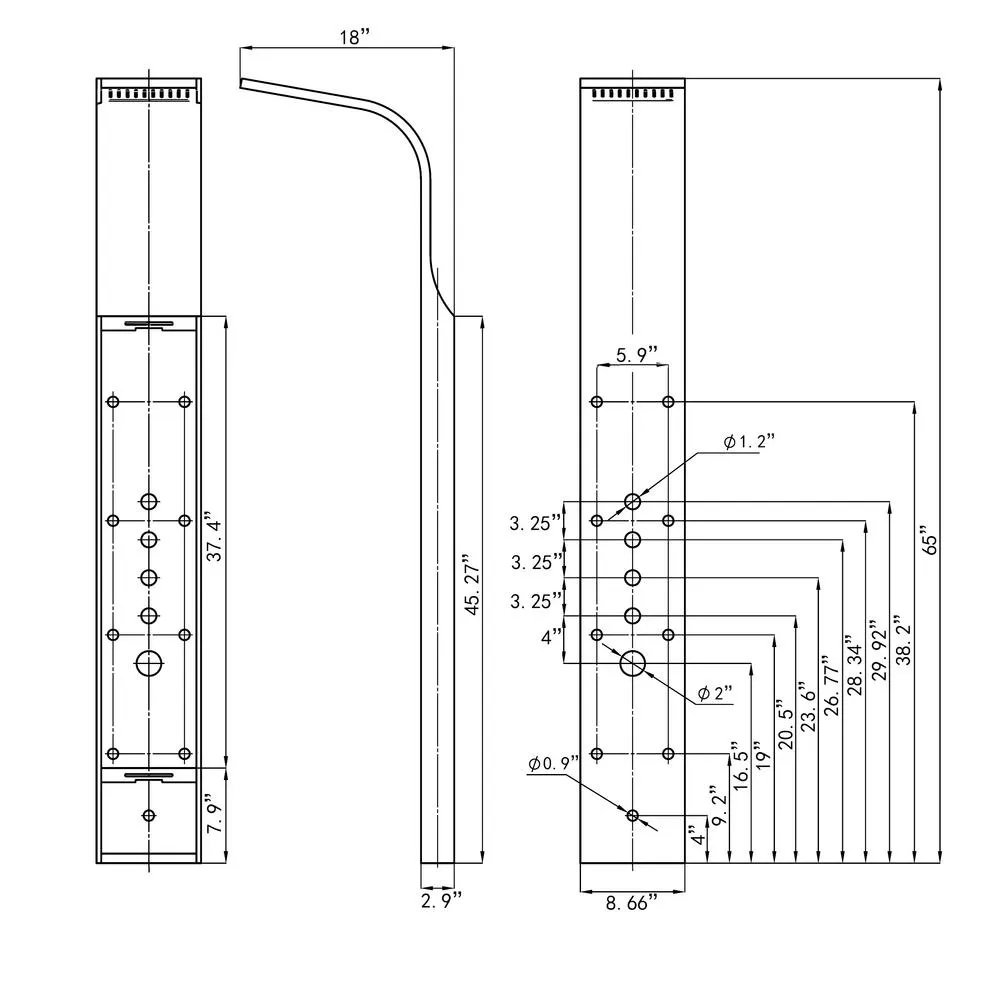 65 in. 8-Jet Rainfall Shower Panel System with Rainfall Waterfall Shower Head and Shower Wand in Stainless Steel
