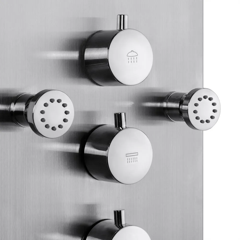 65 in. 8-Jet Rainfall Shower Panel System with Rainfall Waterfall Shower Head and Shower Wand in Stainless Steel
