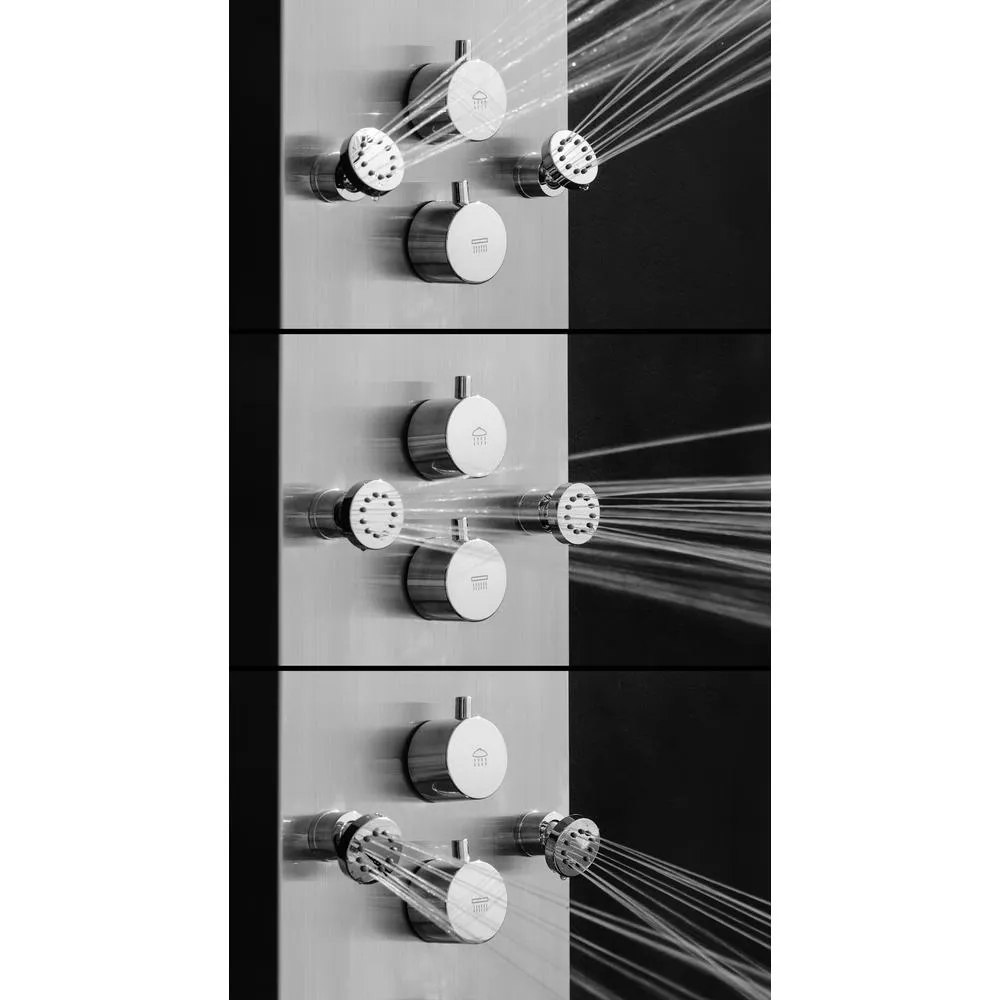 65 in. 8-Jet Rainfall Shower Panel System with Rainfall Waterfall Shower Head and Shower Wand in Stainless Steel