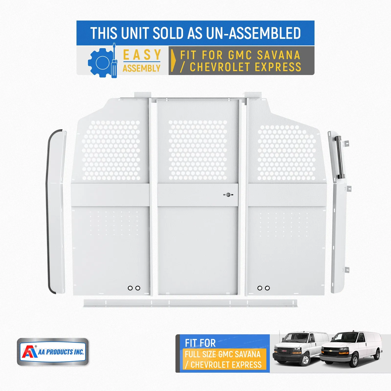 AA Products Model PT-GM/CH Cargo Van Safety Partition Protective Bulkhead Fit for GMC Savana / Chevrolet Express Vans Grey