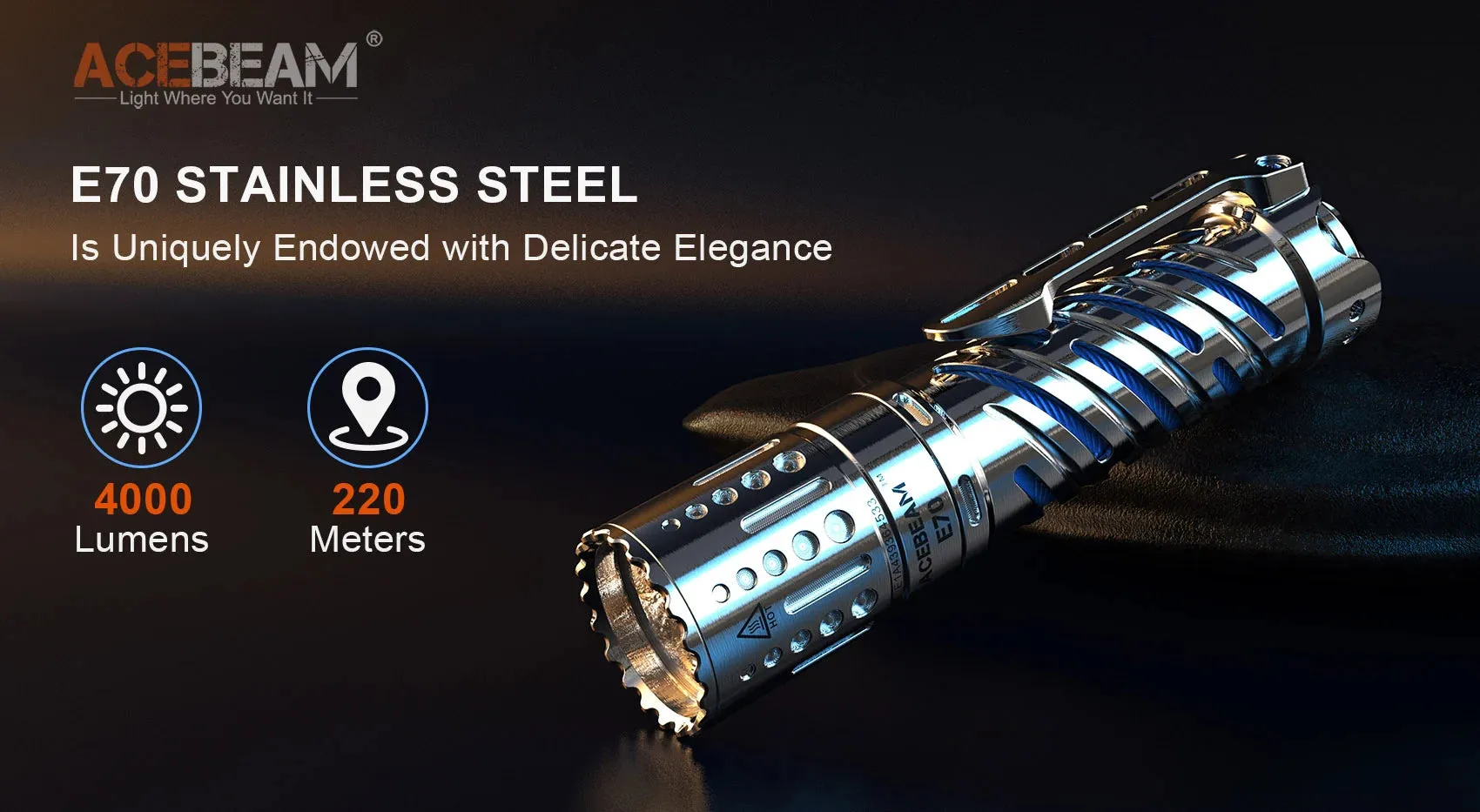 Acebeam E70-SS Stainless Steel EDC 21700 LED Flashlight
