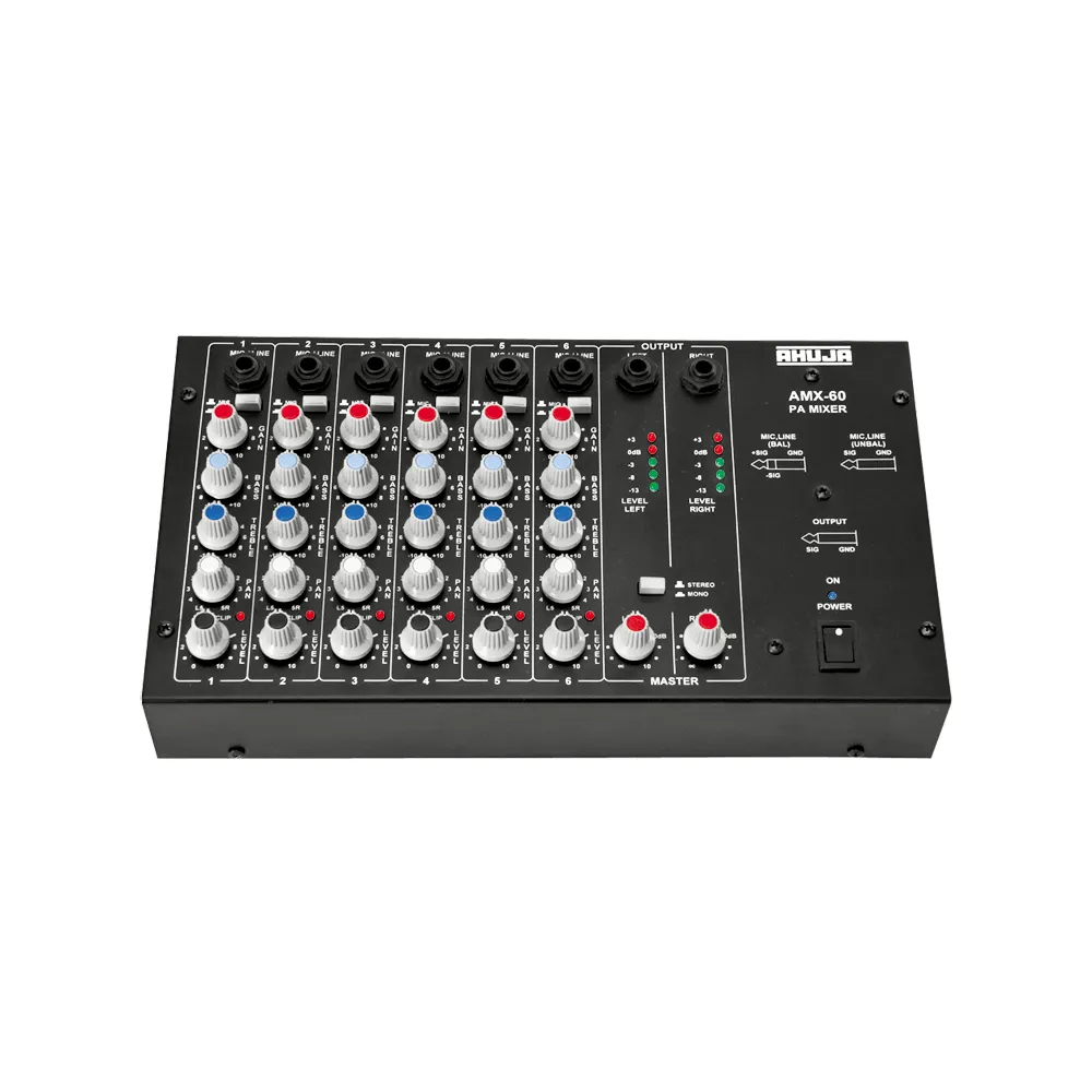 Ahuja Mixer Audio 6 CH 6Mono Input w/ 5 LED Array - AMX60