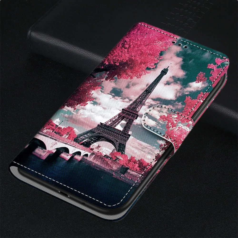 Anymob Samsung Case Red with Paris Tower Painted Magnetic Flip Leather Card slot Wallet Book Style Cover