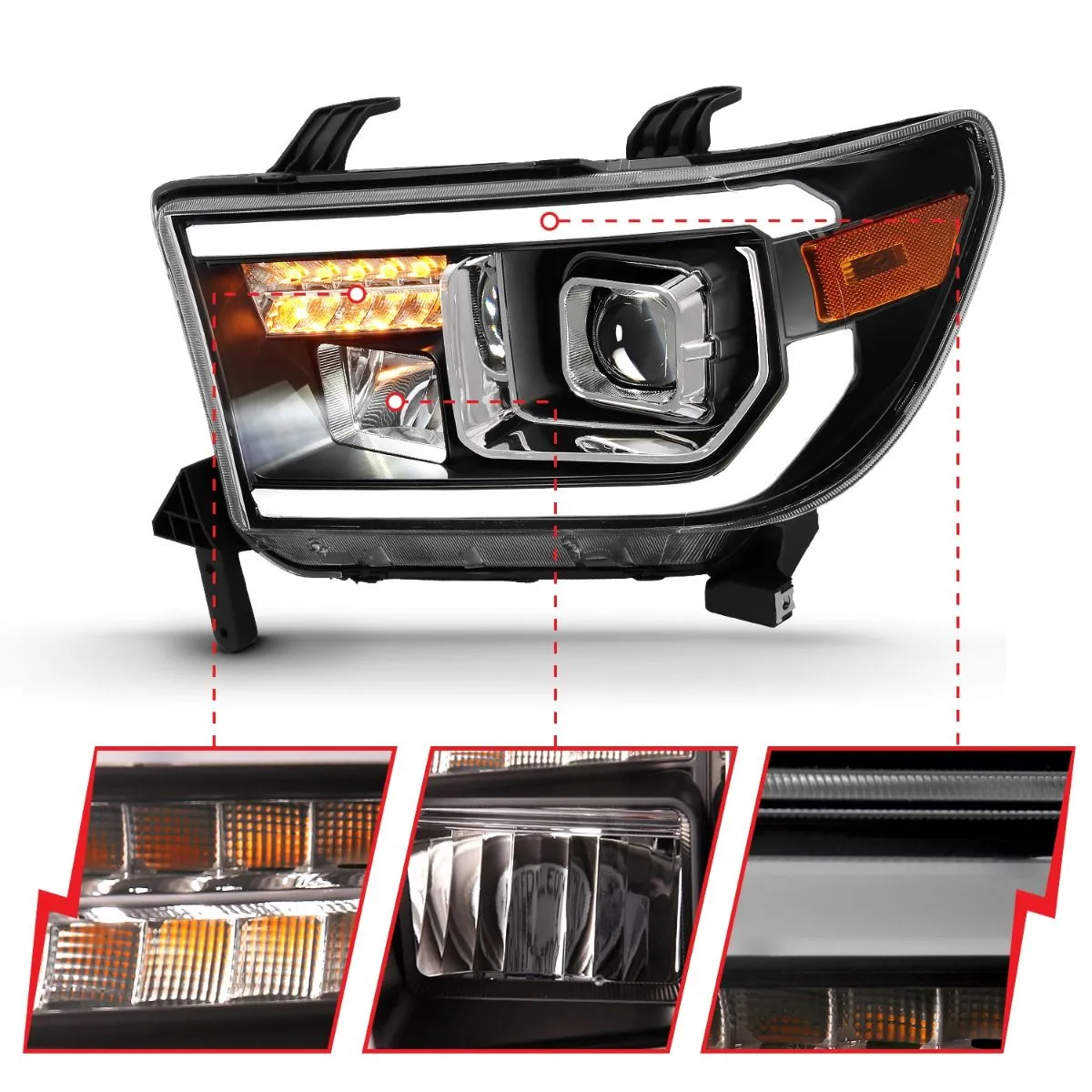 Anzo LED Black Halogen Plank Style Headlights For Tundra (2007-2013)