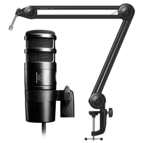 Audio Technica AT2040USB Hypercardioid Dynamic USB Podcast Microphone w/ Boom Arm - Bundle