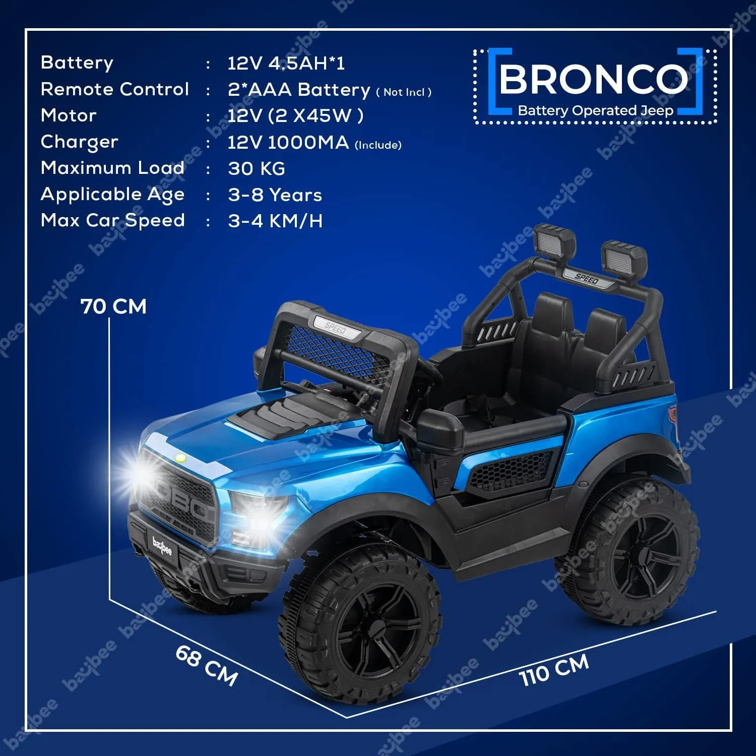 Baybee Bronco Kids Battery Operated Jeep for Kids with RGB Light & Music (Painted)