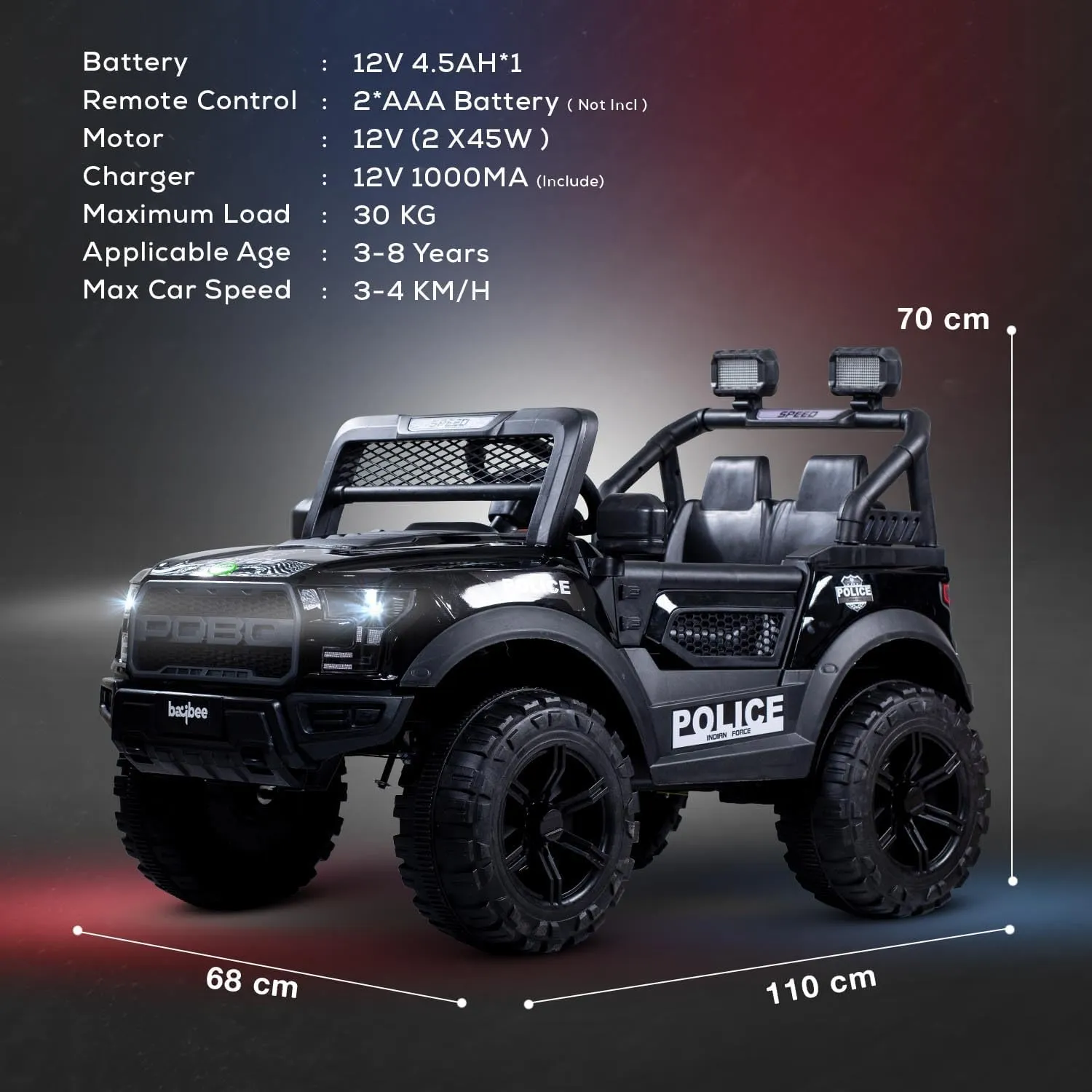 Baybee Bronco Kids Battery Operated Jeep for Kids with RGB Light & Music (Painted)