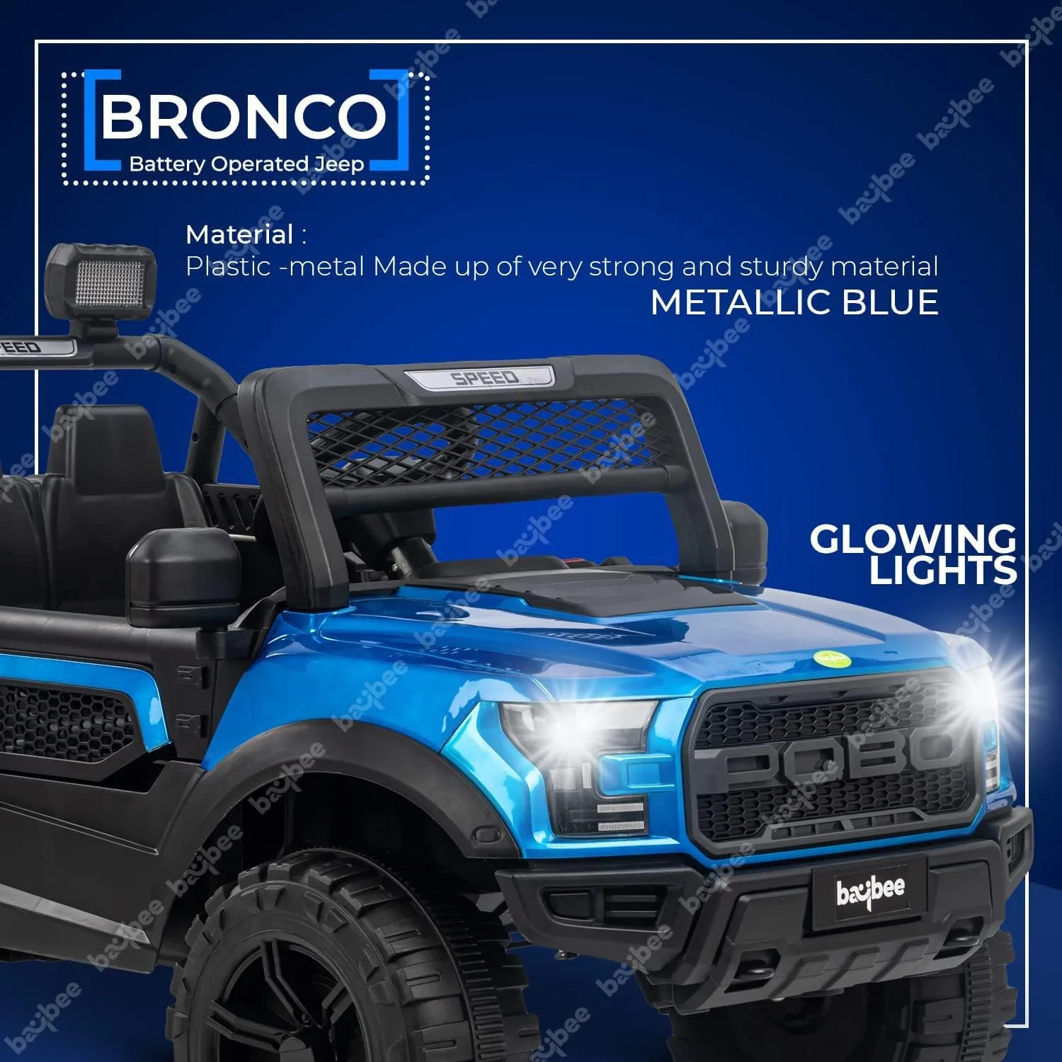 Baybee Bronco Kids Battery Operated Jeep for Kids with RGB Light & Music (Painted)