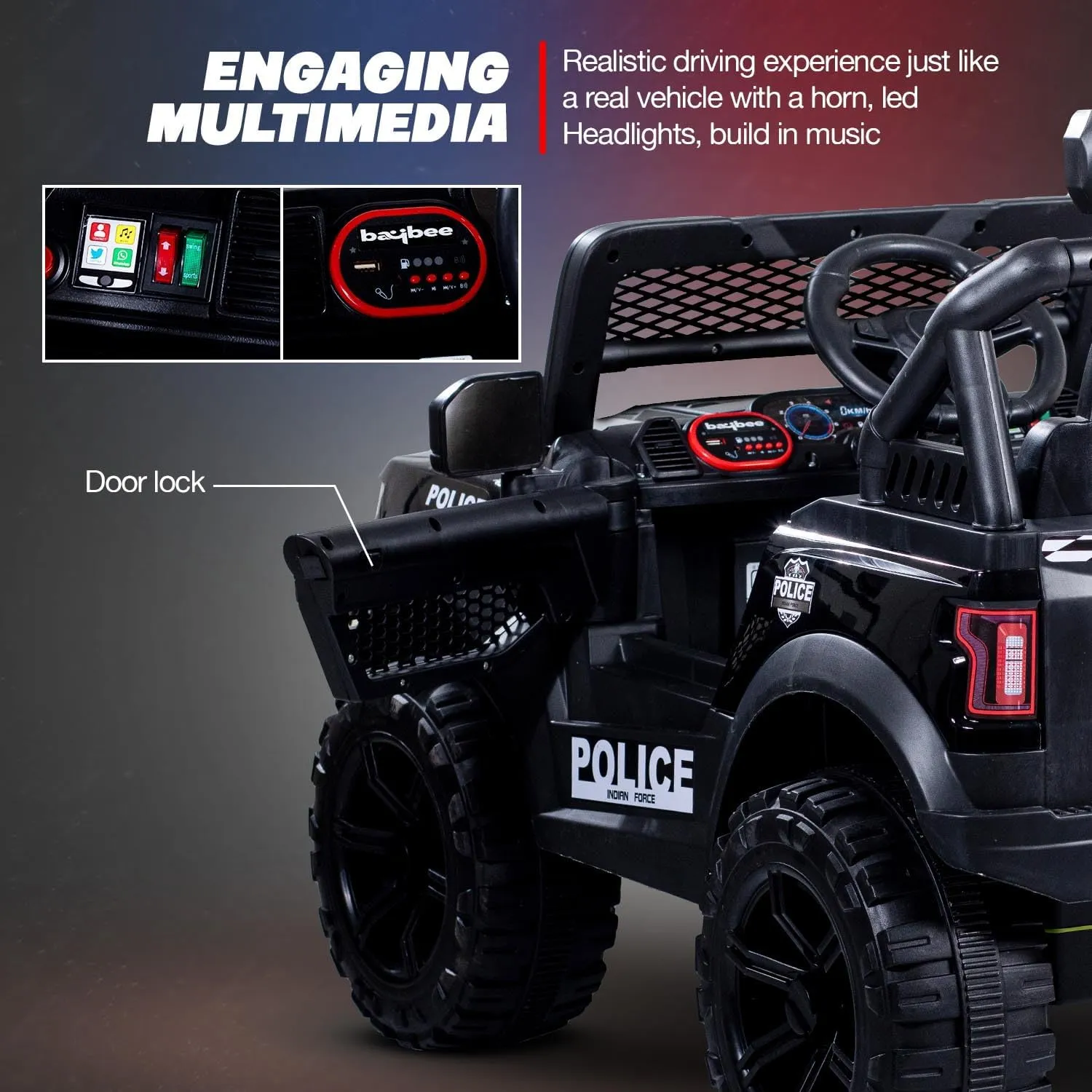 Baybee Bronco Kids Battery Operated Jeep for Kids with RGB Light & Music (Painted)