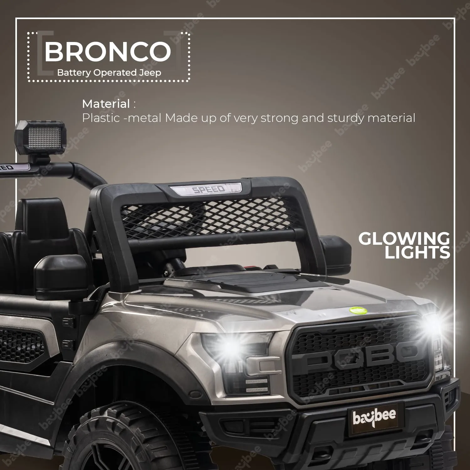 Baybee Bronco Kids Battery Operated Jeep for Kids with RGB Light & Music (Painted)