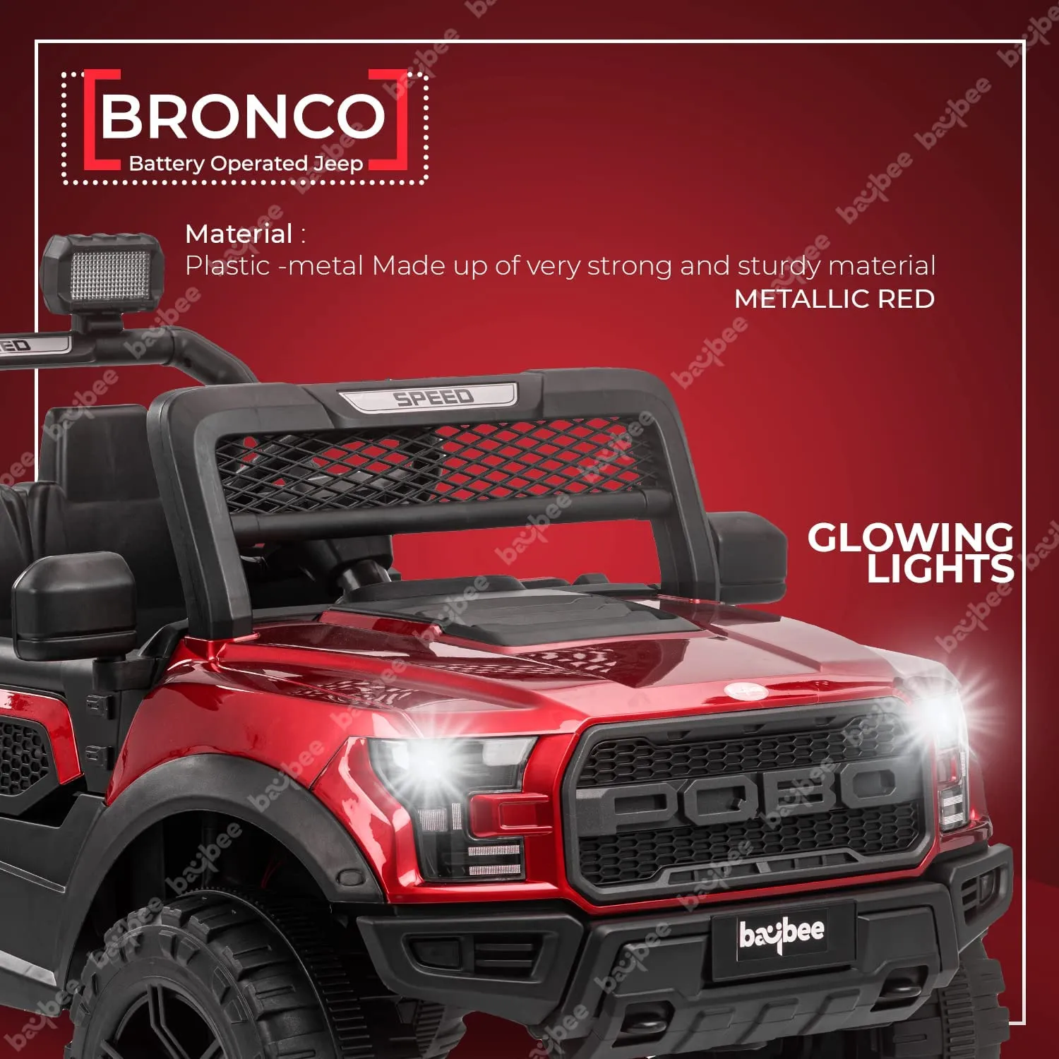 Baybee Bronco Kids Battery Operated Jeep for Kids with RGB Light & Music (Painted)