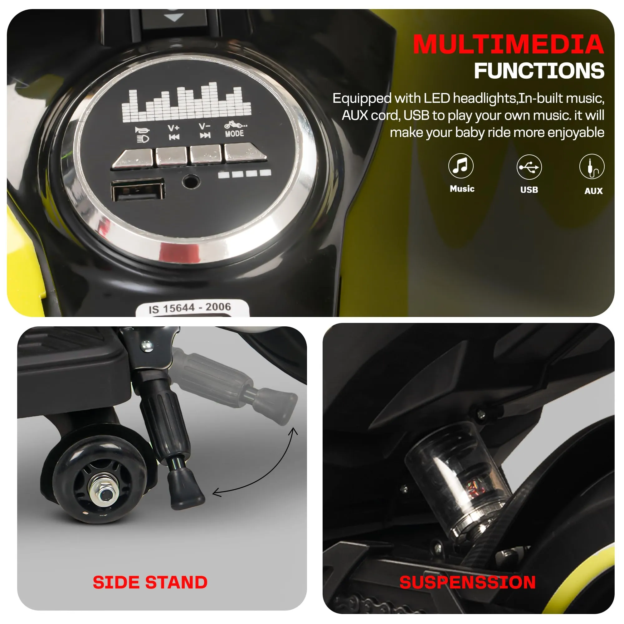 Baybee Racing series Battery Operated Bike with LED Light, Bluetooth & Music Bike for Kids to Drive 3 to 8 Years Boys Girls