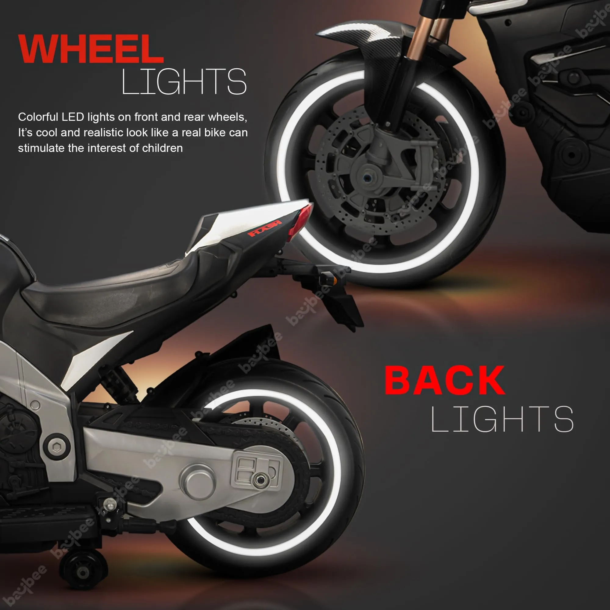 Baybee Racing series Battery Operated Bike with LED Light, Bluetooth & Music Bike for Kids to Drive 3 to 8 Years Boys Girls