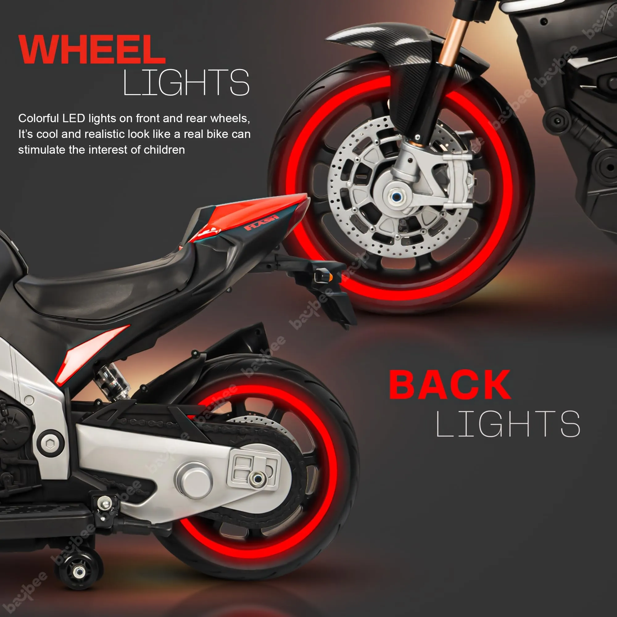 Baybee Racing series Battery Operated Bike with LED Light, Bluetooth & Music Bike for Kids to Drive 3 to 8 Years Boys Girls