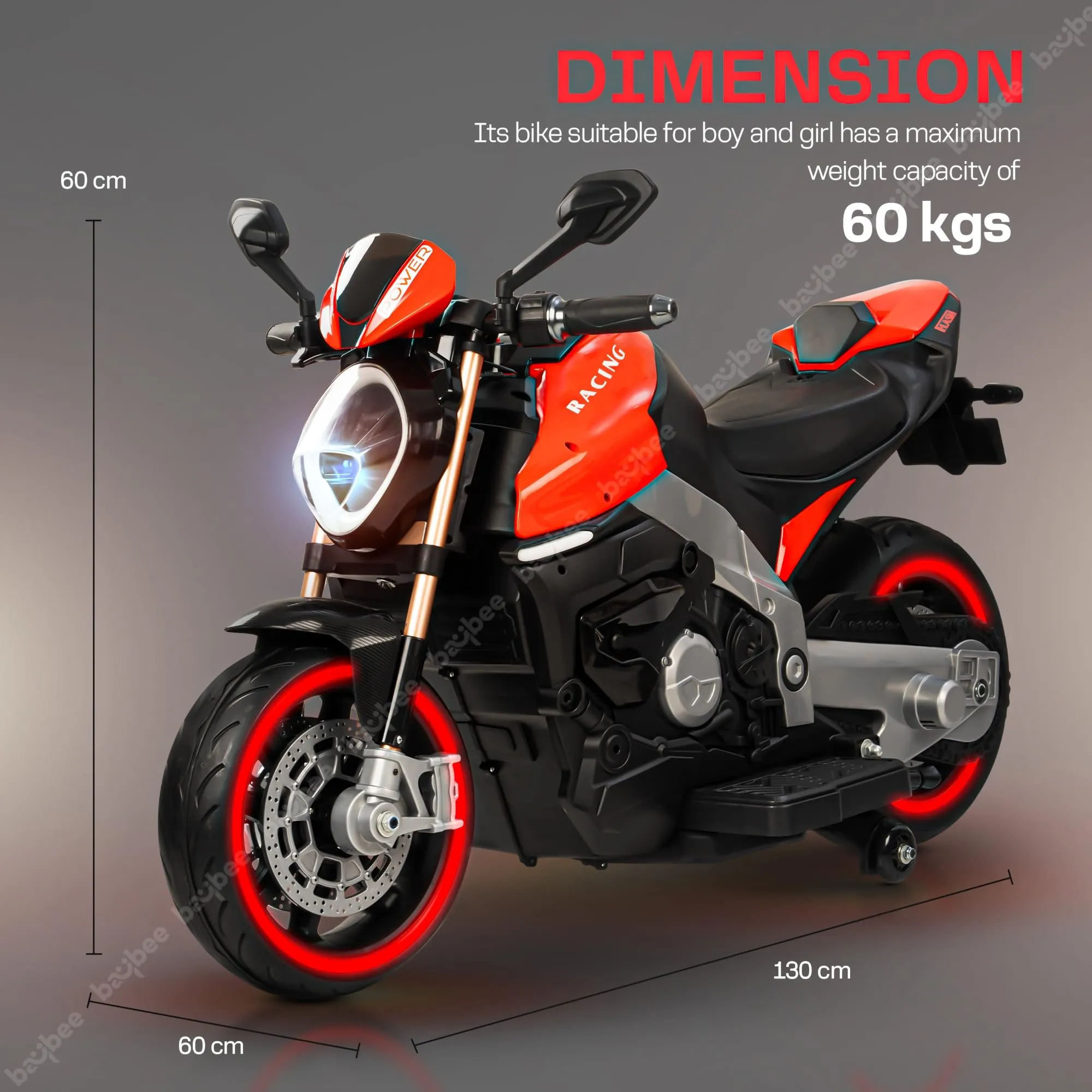 Baybee Racing series Battery Operated Bike with LED Light, Bluetooth & Music Bike for Kids to Drive 3 to 8 Years Boys Girls
