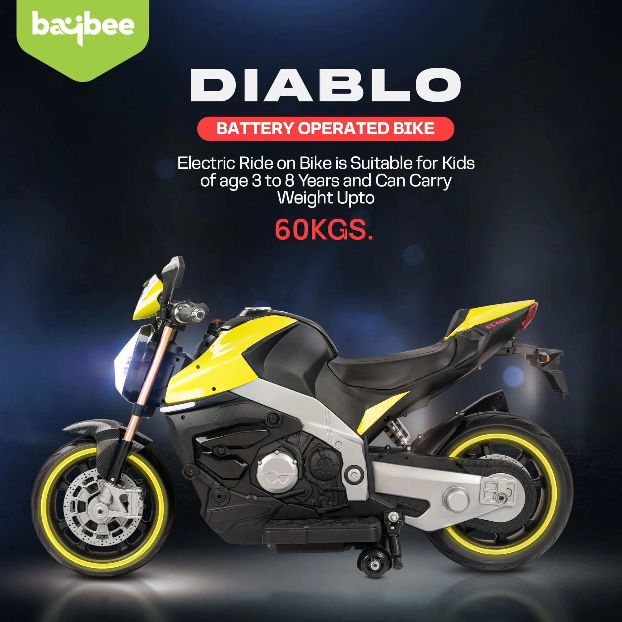 Baybee Racing series Battery Operated Bike with LED Light, Bluetooth & Music Bike for Kids to Drive 3 to 8 Years Boys Girls