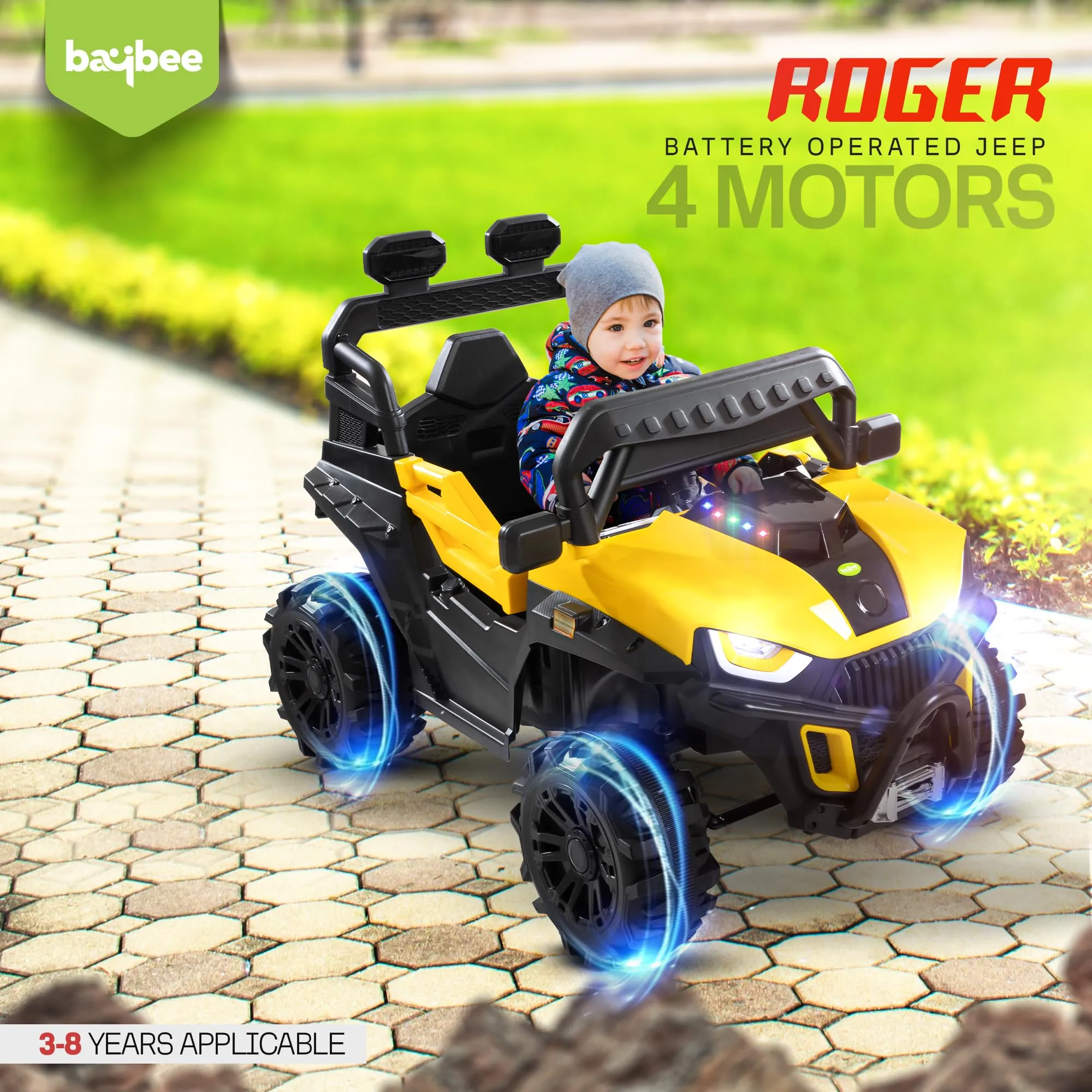 Baybee Roger Rechargeable Battery Operated Jeep for Kids with Light & Music, Electric Jeep for Kids to Drive 3 to 8 Years Boy Girl