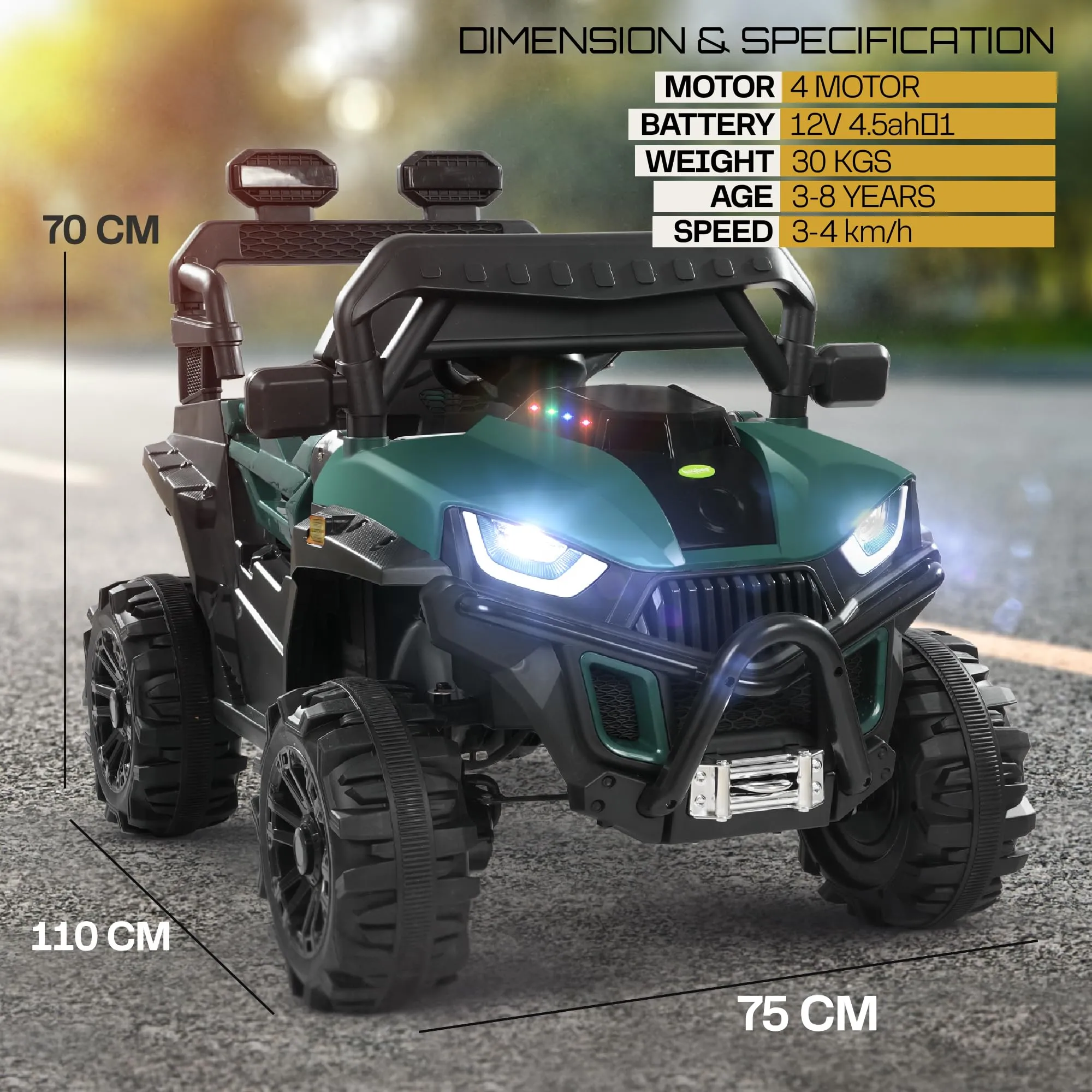 Baybee Roger Rechargeable Battery Operated Jeep for Kids with Light & Music, Electric Jeep for Kids to Drive 3 to 8 Years Boy Girl