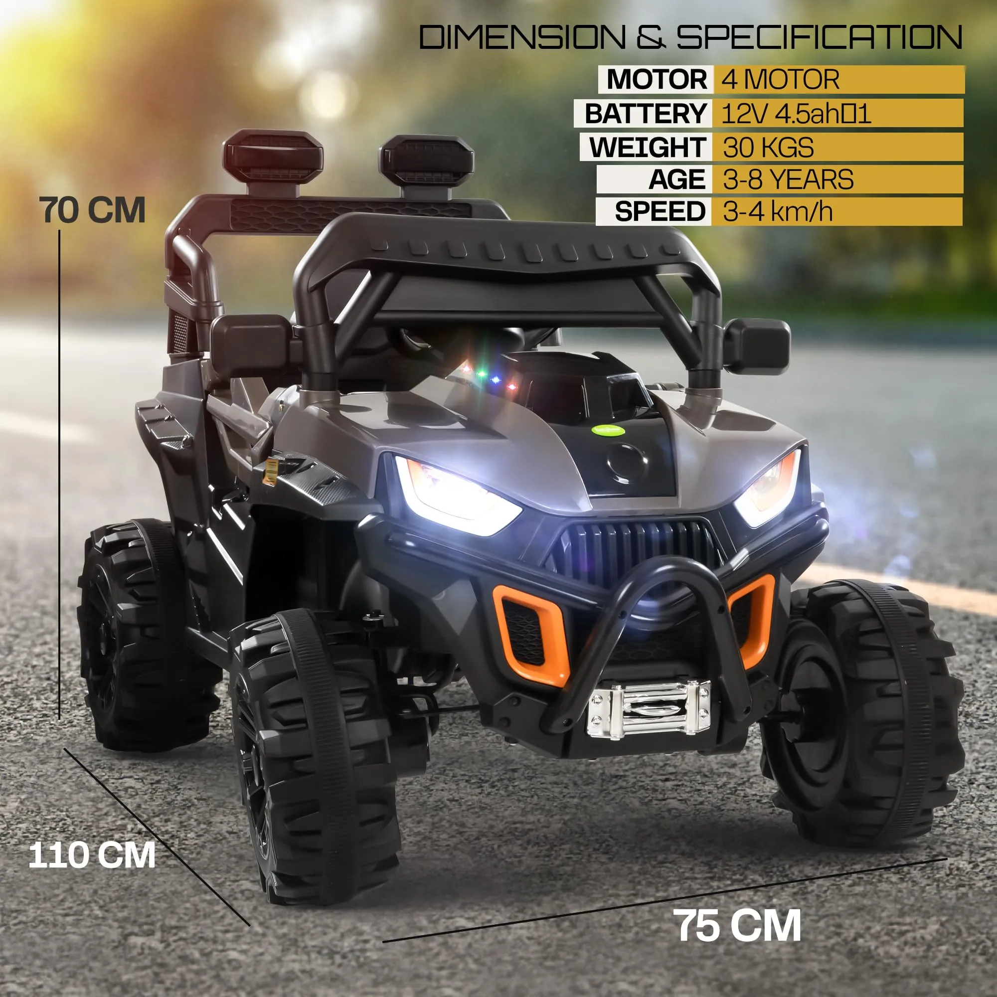 Baybee Roger Rechargeable Battery Operated Jeep for Kids with Light & Music, Electric Jeep for Kids to Drive 3 to 8 Years Boy Girl