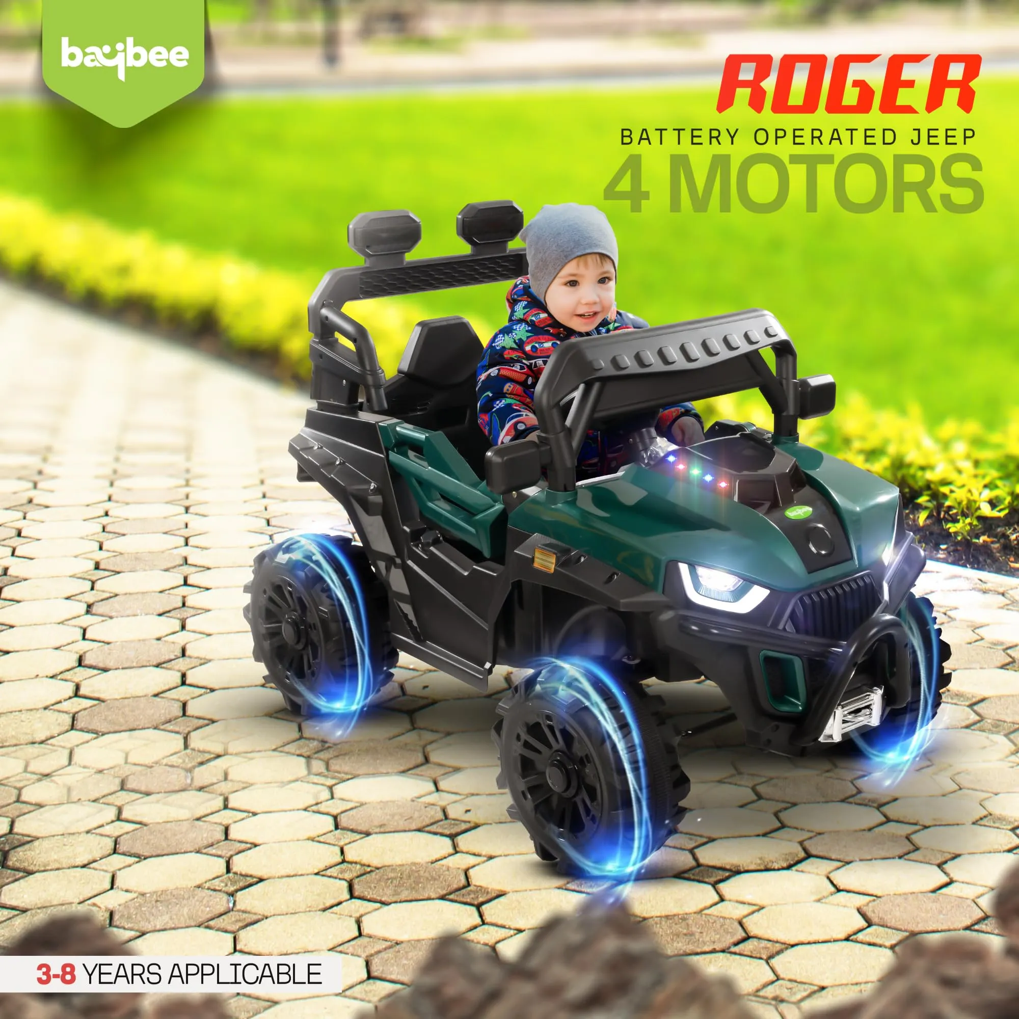 Baybee Roger Rechargeable Battery Operated Jeep for Kids with Light & Music, Electric Jeep for Kids to Drive 3 to 8 Years Boy Girl