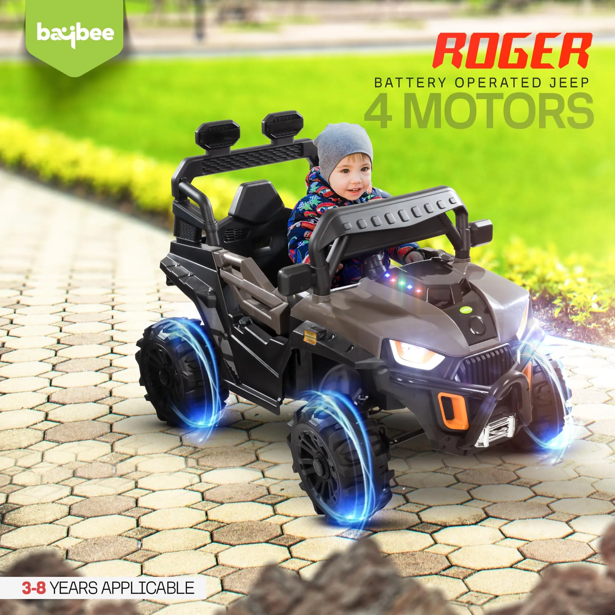 Baybee Roger Rechargeable Battery Operated Jeep for Kids with Light & Music, Electric Jeep for Kids to Drive 3 to 8 Years Boy Girl