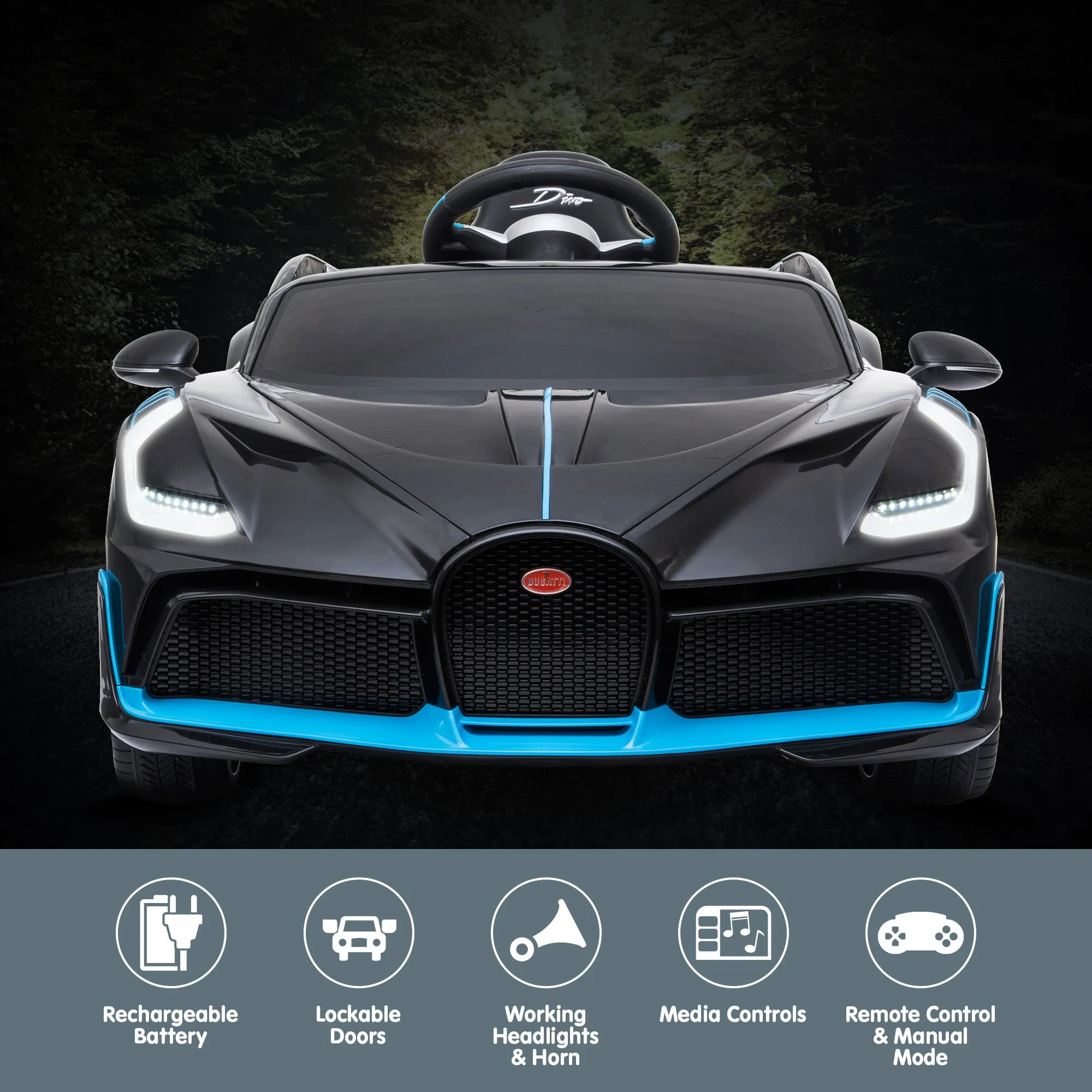 Bugatti Divo Electric Ride On Car with LED Lights & Suspension
