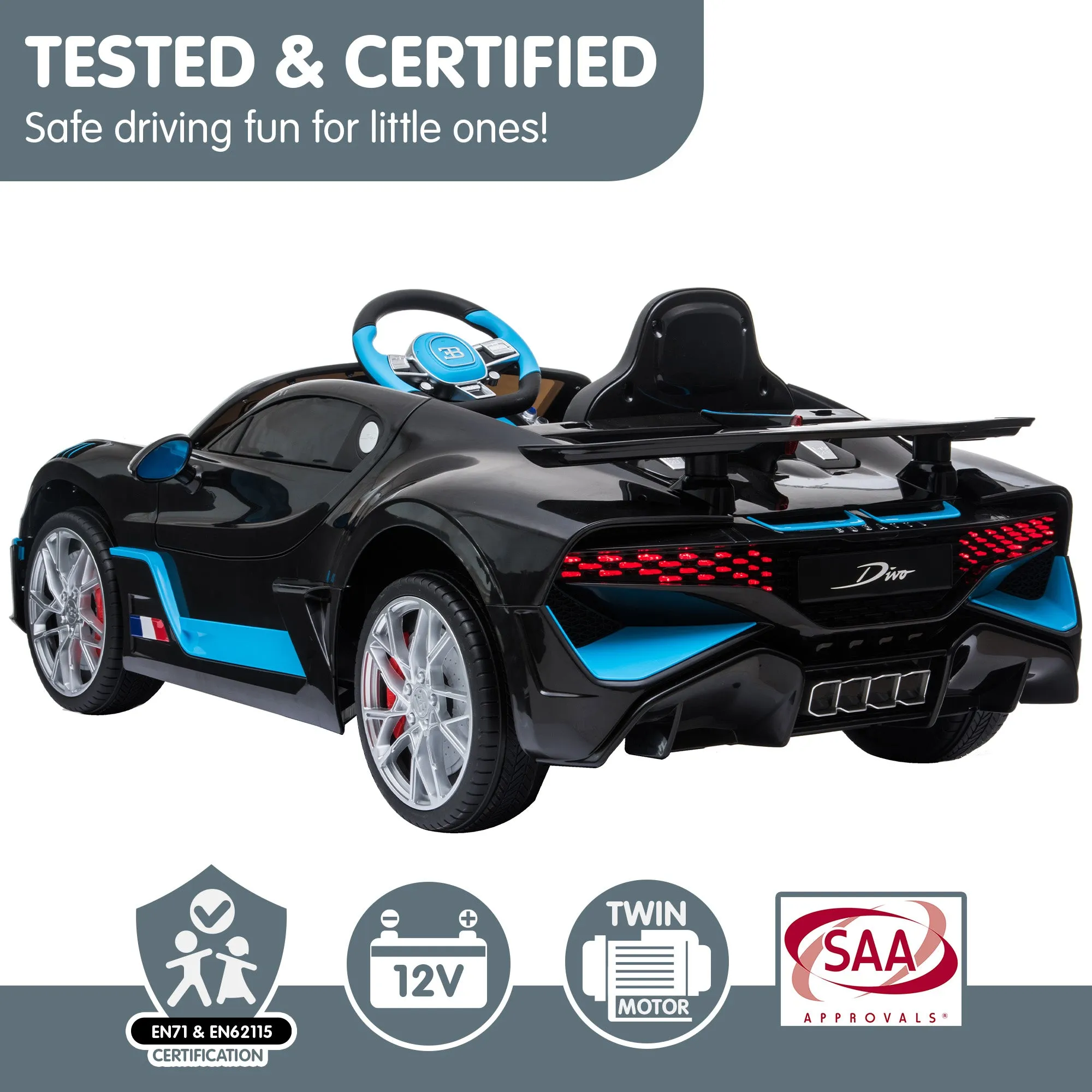 Bugatti Divo Electric Ride On Car with LED Lights & Suspension