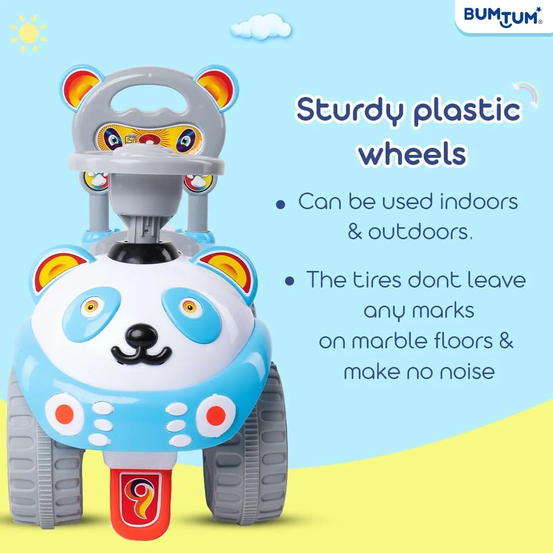 BUMTUM Baby Ruff Rider Push Car with Backrest Musical Horn Toy | Ride-On Car Suitable for Kids Boys & Girls (Blue)