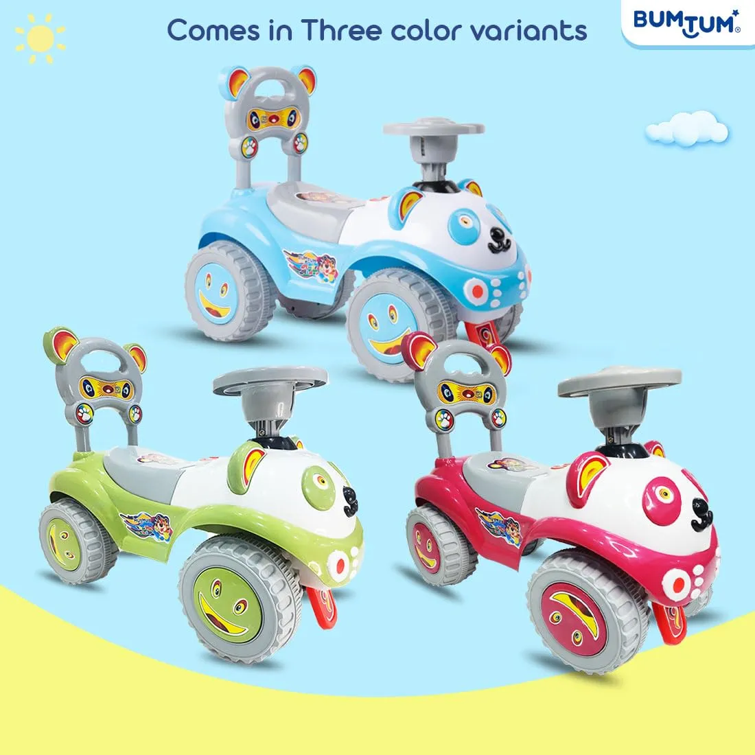 BUMTUM Baby Ruff Rider Push Car with Backrest Musical Horn Toy | Ride-On Car Suitable for Kids Boys & Girls (Blue)